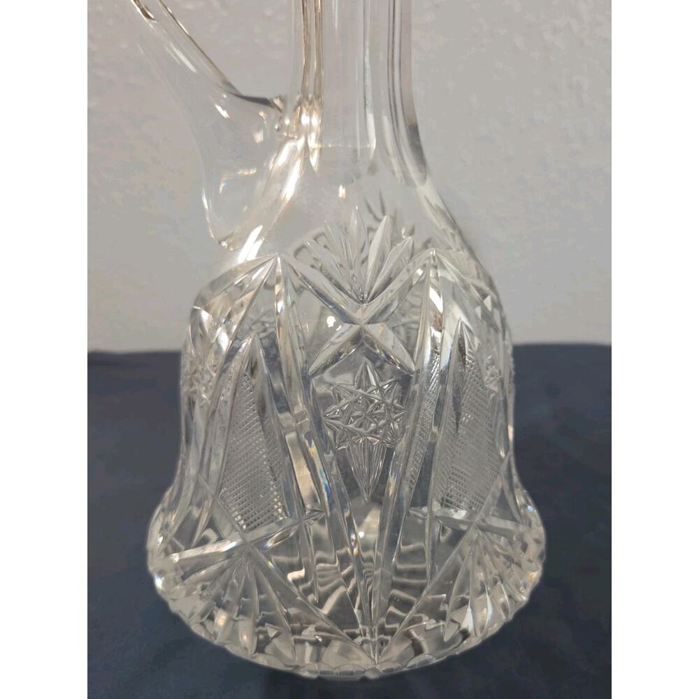 Tall 14” Ornate Crystal Glass Decanter With Handle and Stopper, Elegant - Picture 4 of 9